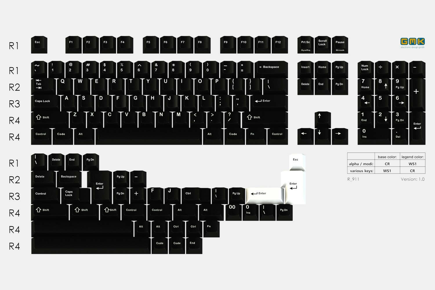 Drop GMK White-On-Black Custom Keycap Set | Doubleshot ABS